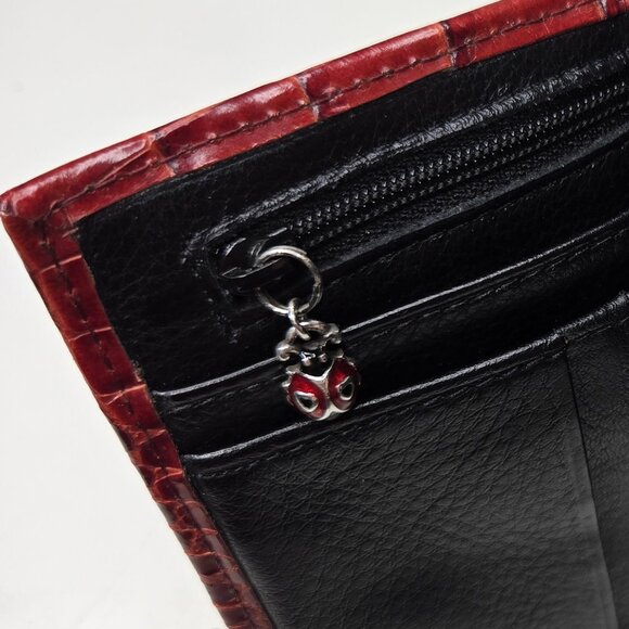 Brighton Ladybug Croc Embossed Leather Two Tone Bifold Wallet - Picture 8 of 9